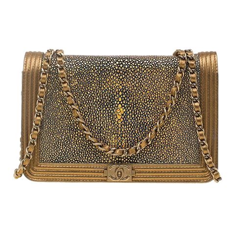 chanel gold stingray clutch|Handbags & Bags .